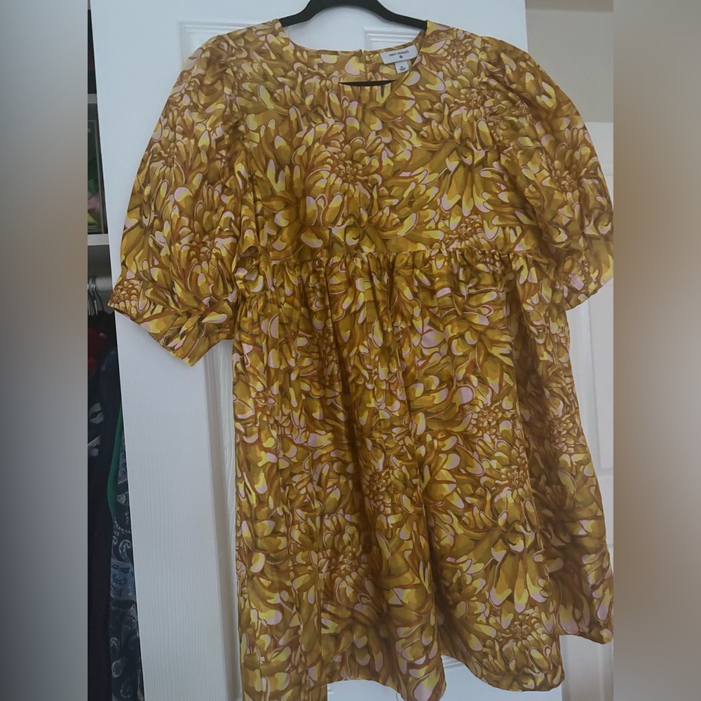 Kika Vargas Mustard Yellow Floral Babydoll Dress